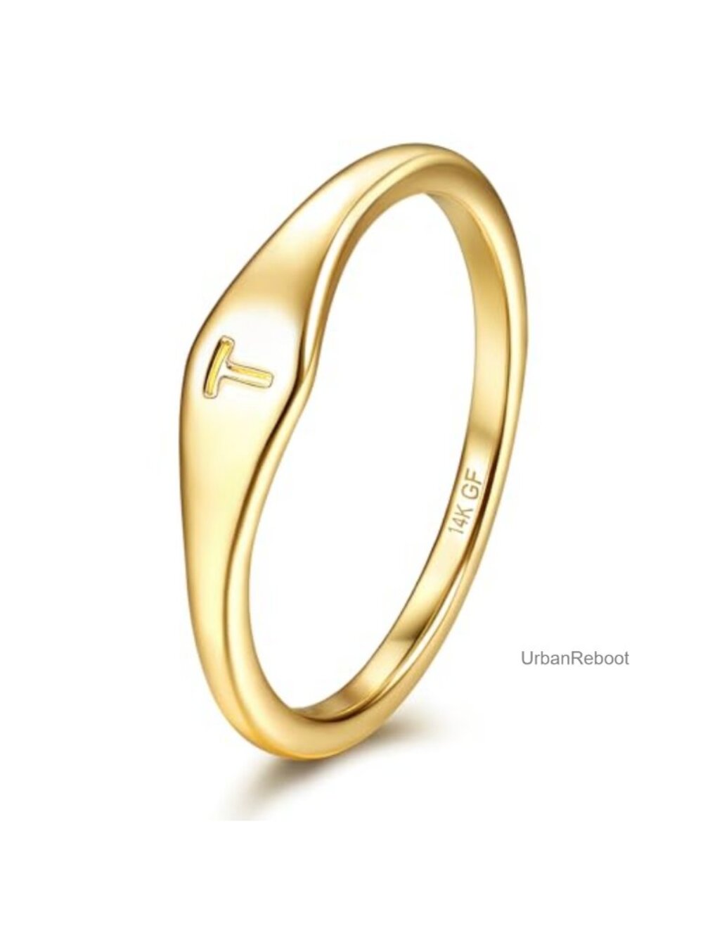 14k Gold Plated Initial Ring Dainty Letter Band Stackable Pinky Thumb Ring